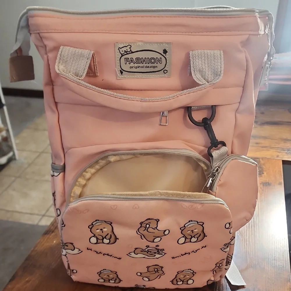 FIRM PRICE Diaper Bag Pink with Bear Print